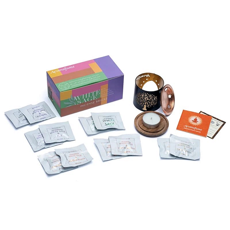 Aromafume White Sage set, vonné cihličky + kadidelnice