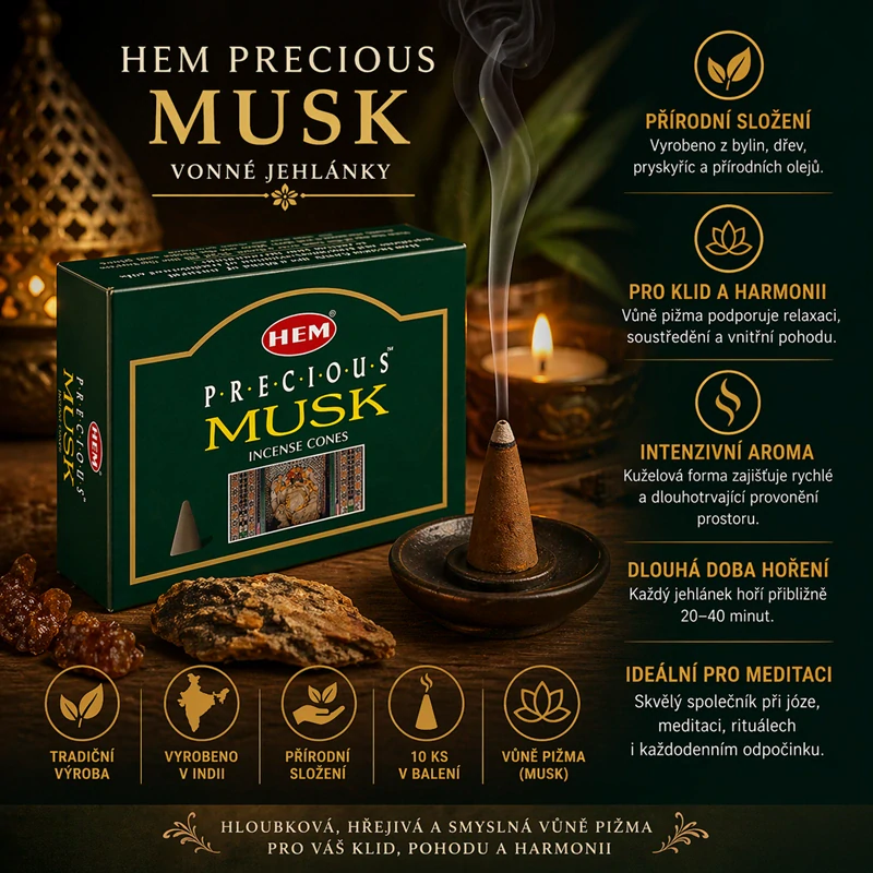 Vonné jehlánky HEM Precious Musk 10ks