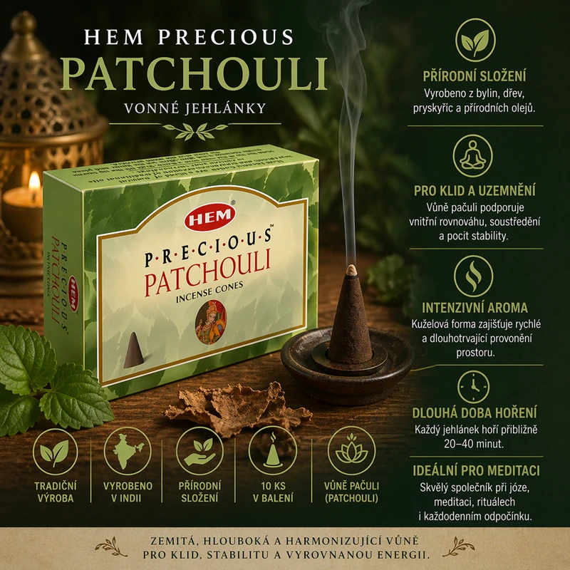 Vonné jehlánky HEM Precious Patchouli 10ks