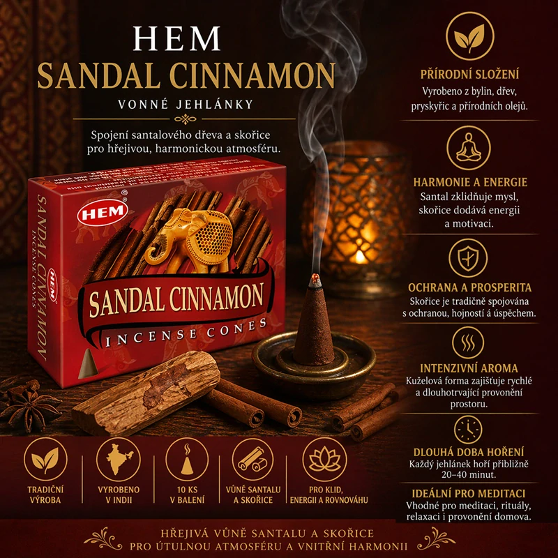 Vonné jehlánky HEM Sandal Cinnamon 10ks