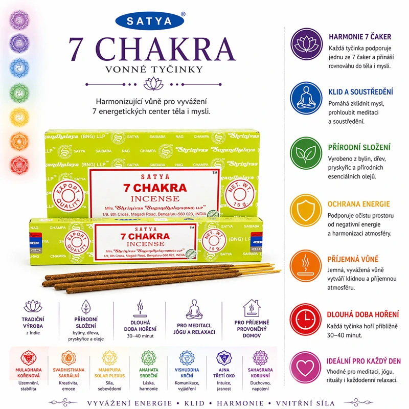 Vonné tyčinky Shrinivas Satya 7 Chakra 15g