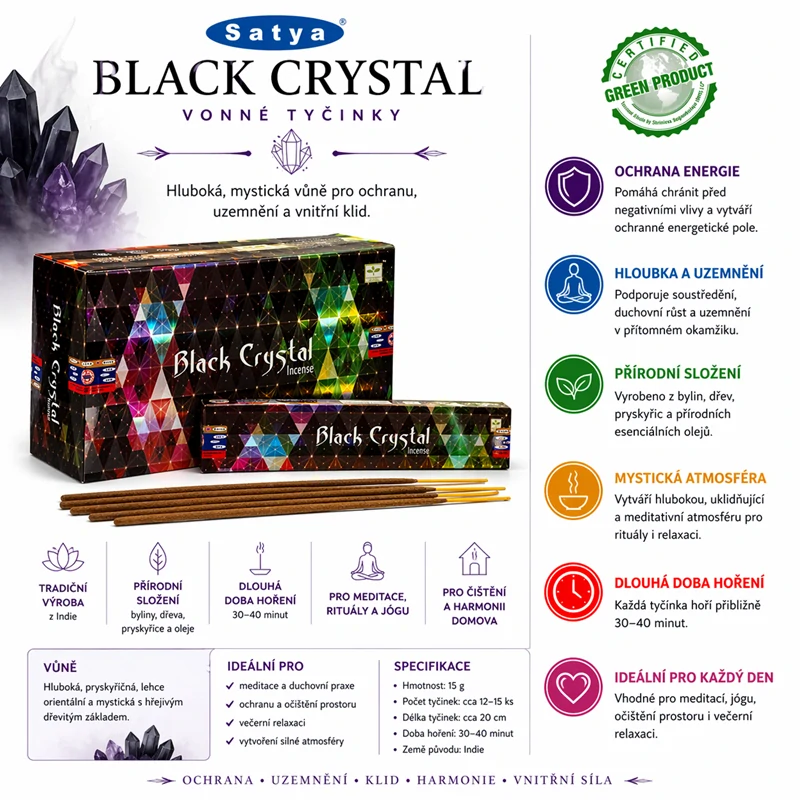 Vonné tyčinky Shrinivas Satya Black Crystal 15g