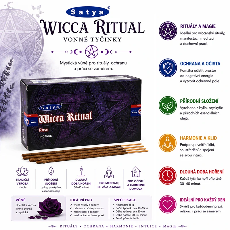 Vonné tyčinky Shrinivas Satya Wicca Ritual 15g