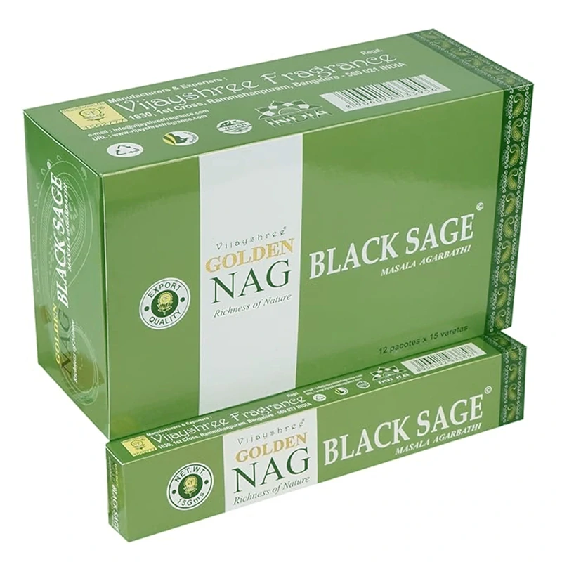 Vonné tyčinky Vijayshree Golden Nag Black Sage 15g