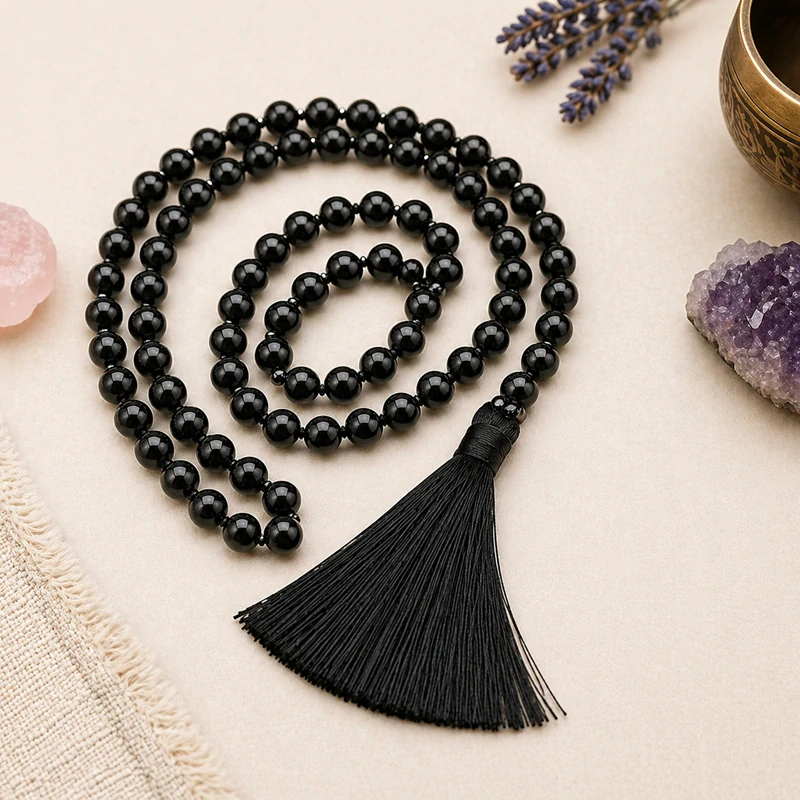 Japa Mala černý onyx 6mm s uzly