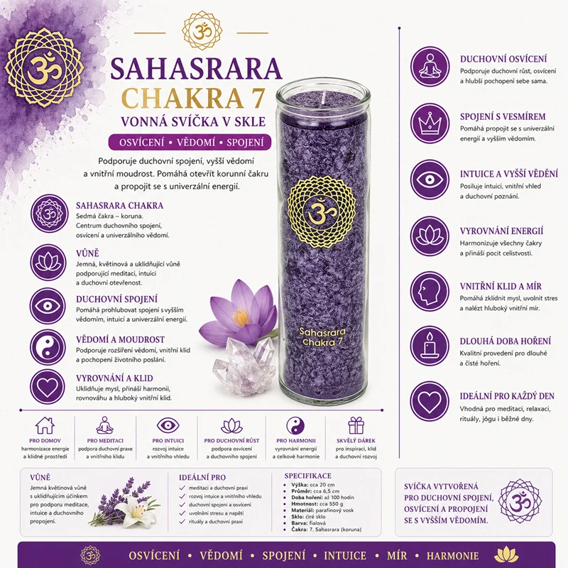 Svíce Chakra 7, sklo 21cm