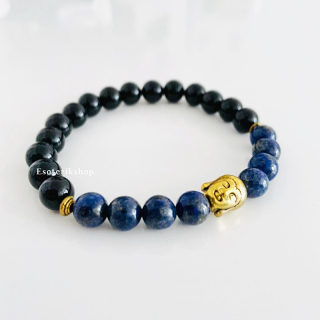 Náramek černý onyx, lapis lazuli, Buddha