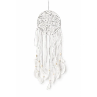 Lapač snů 23cm, bílý, háčkovaný