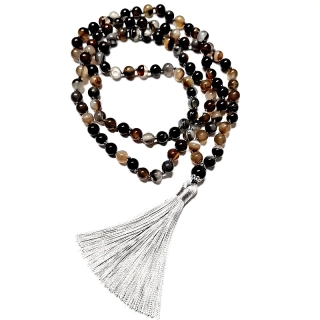 Japa Mala Achát mix, 8mm s uzly